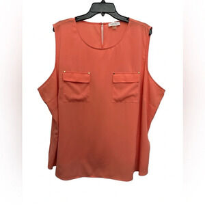 Calvin Klein Front Pocket Tank Keyhole Back Size 3X Career Wear Salmon
